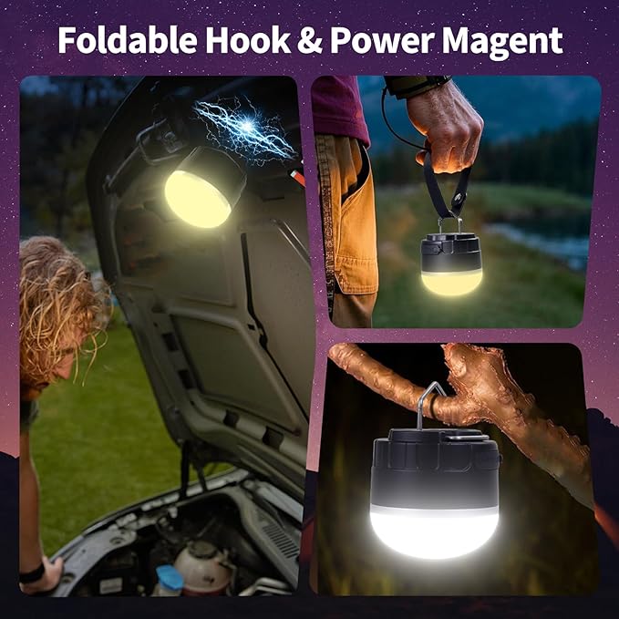 LED Camping Lantern Rechargeable, 1000LM Portable Camping Tent Light with 4 Light Modes & Magnetic Base, 4000mAh Emergency Hanging Light for Hurricane, Power Outage, Home, Camping, Hiking