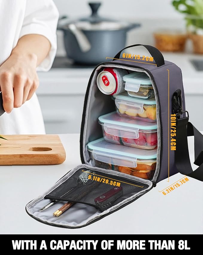 Sports rabbit Insulated Lunch Bag for Men – Front Pocket Compatible with 40/30OZ YETI Bottles – Leakproof Cooler Tote, Water-Resistant Wax-Coated Oxford – Perfect for Work, Travel, Picnics (Gray)