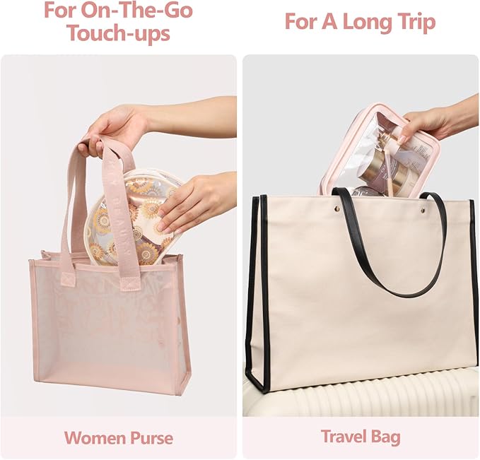 PACKISM TSA Approved Toiletry Bag - Beige Bohemian Print Clear Shell Bag and Upgrade Color-Edged Clear Makeup Bag, Perfect for On the Go or Travel, Lightweight and Robust, 2 Pack