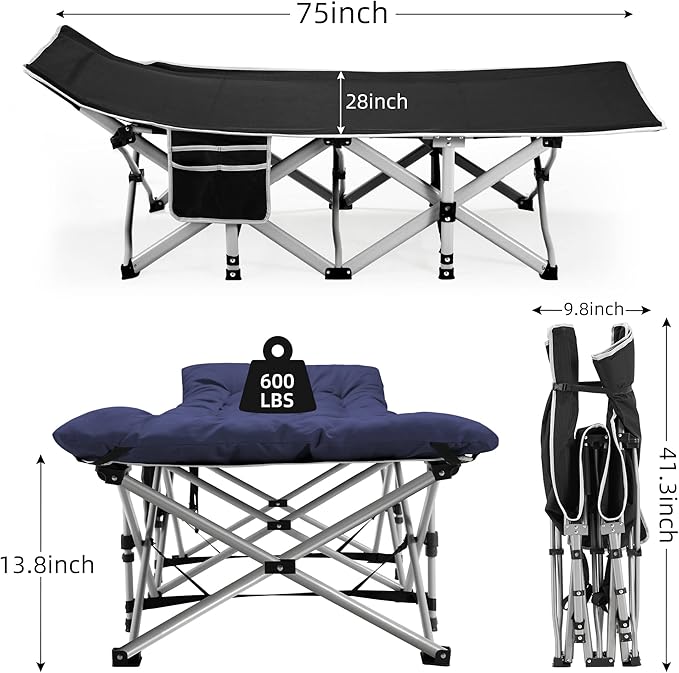 Portable Camping Cot, Sleeping Cot for Adult, 28" Extra Wide Heavy Duty Folding Cot with Thick Mattress, Portable Camping Bed for Outdoor Camping/Office, Home Nap 2Pcs (Blue)