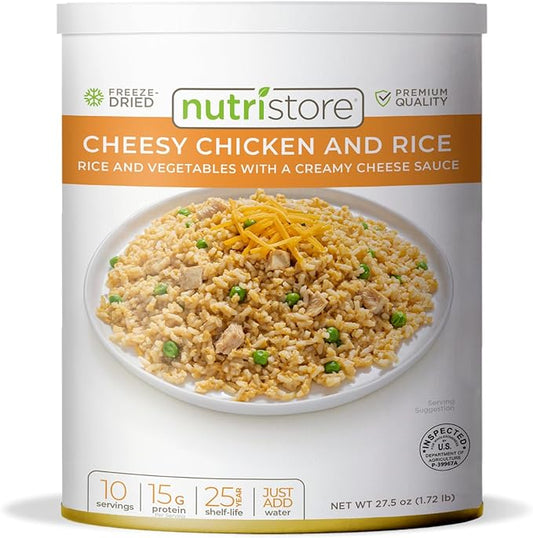 Nutristore | Freeze-Dried Cheesy Chicken and Rice | Emergency Survival Bulk Food Storage Meal | Perfect for Everyday Quick Meals and Long-Term Storage | 25 Year Shelf Life | USDA Inspected