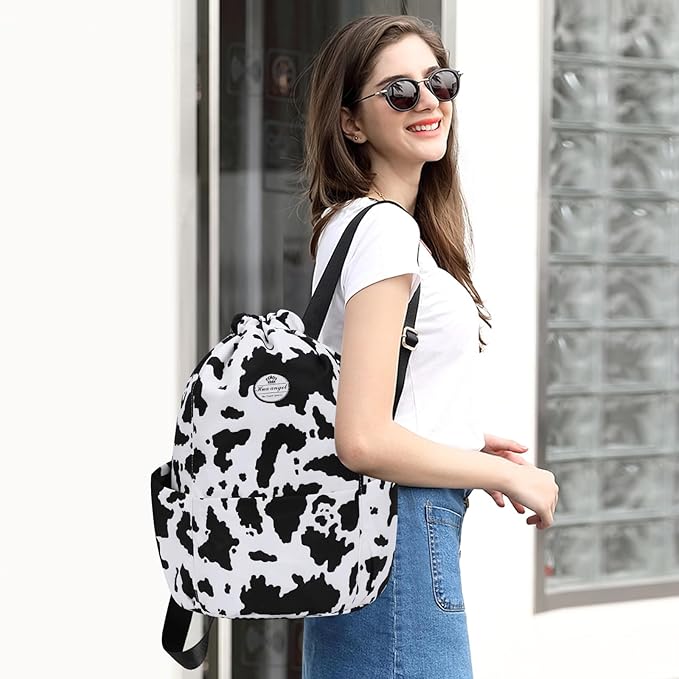 HUA ANGEL Floral Print Drawstring Bag - Lightweight Waterproof Cinch Sackpack with Side Pocket for Men & Women Travel Gym Bag