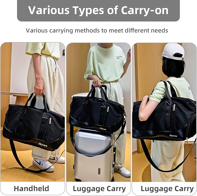 Skycase Gym Bags for Men - Duffle Bag Women - Gym Bag with Shoe Compartment for Fitness, Sports - Wet and Dry Bag, Waterproof Backpack for Swimming, Yoga, Travel (Black)