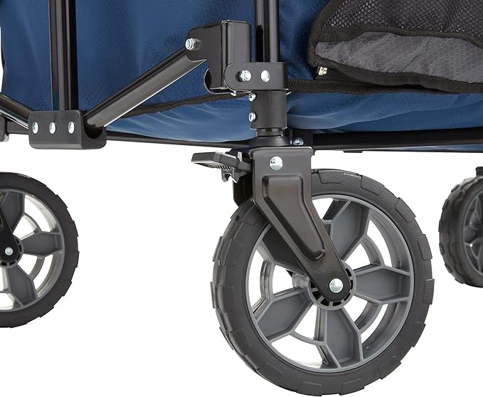 Gorilla Carts Foldable Wagon, Heavy Duty Collapsible Cart with Wheels, 7 Cu Ft, Blue - Portable Folding Utility Wagon for Groceries, Shopping, Beach, and Sports