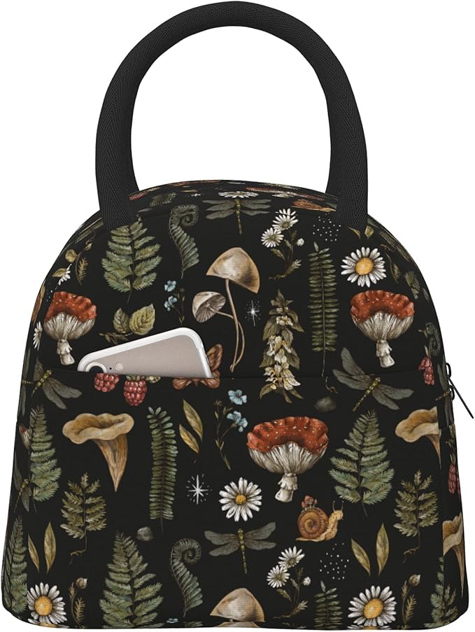 Mushroom Lunch Bag Lunch Box for Women Men Boys Girls, Reusable Insulated Lunch Tote Bag, Leakproof Thermal Cooler Sack Food Handbags High Capacity for Work School Picnic Camping Gifts