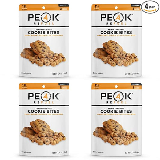 Peak Refuel Cookie Bites 4-Pack | Freeze Dried Backpacking and Camping Food | Tasty Trail Treat | High Protein Snack Packs
