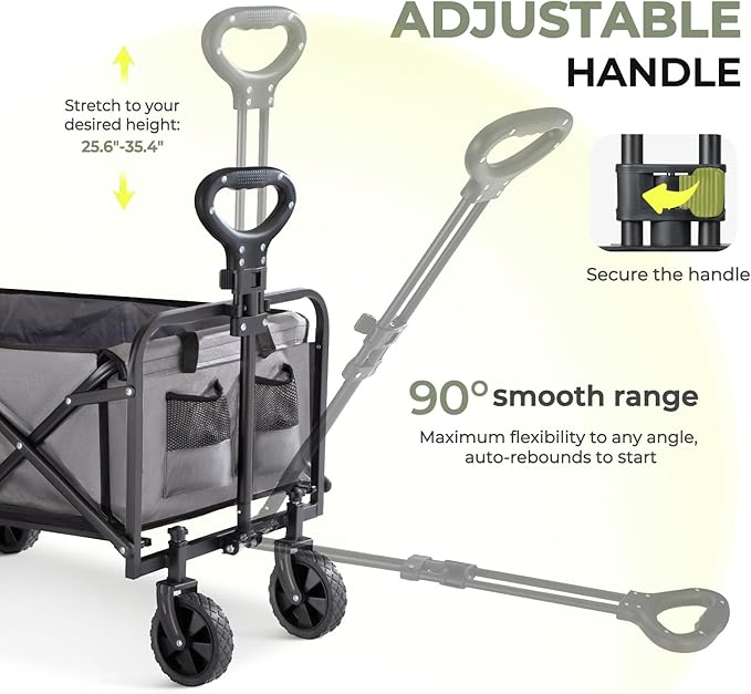 Collapsible Wagon 220 lbs, Heavy Duty Wagon Carts Foldable, Portable Wagons for Groceries, Beach Cart with All-Terrain Wheels & Drink Holders, Utility Wagons for Shopping, Sports, Camping, Grey