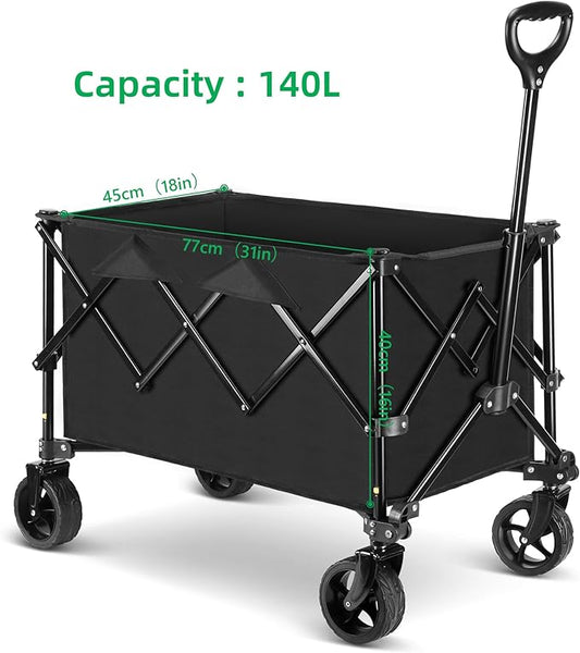 Collapsible Trolley Wagon Cart with Wheels 140L & 300LBS Capacity for Outdoor Sports, Shopping, Camping and Gardening