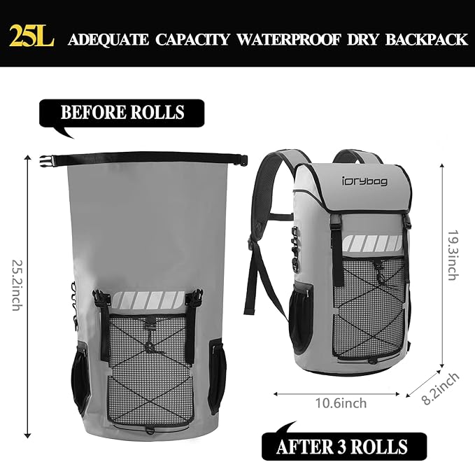 IDRYBAG Waterproof Backpack for Men 25L/45L, Dry Bags Kayak, Dry Backpack Camping Hiking