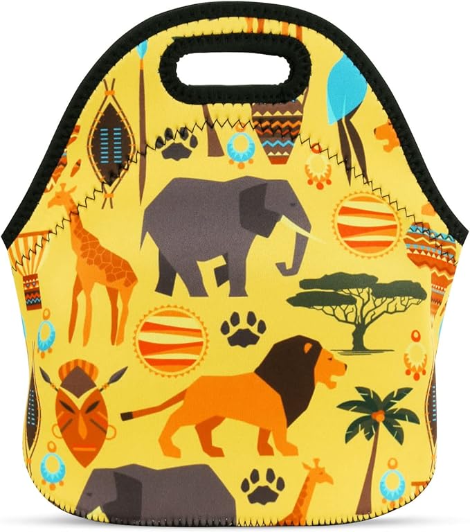 Violet Mist Women's Cute Neoprene Lunch Bag, Animal Patterned, Reusable, Insulated, 11.42"L x 10.43"H x 5.51"W, Eco-Friendly, Lightweight, Keeps Food Warm or Cold for 2-42 Hours