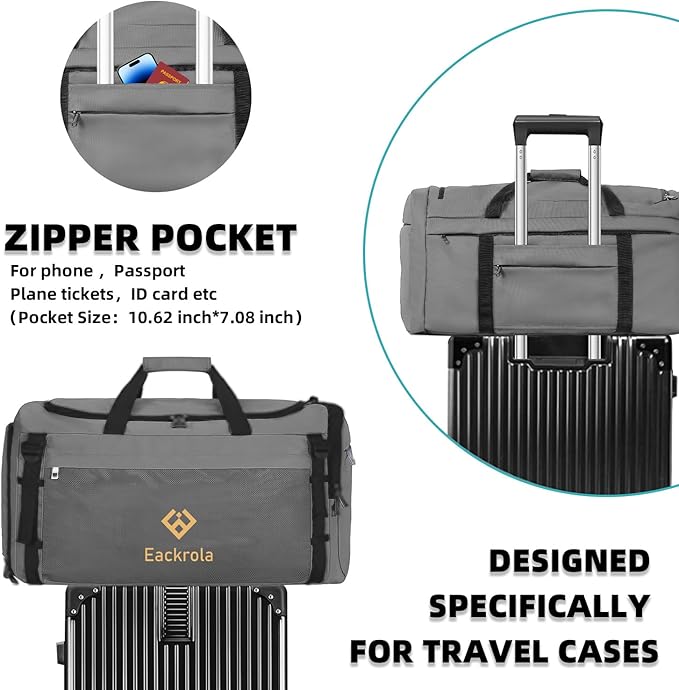 Eackrola Extra Large Sports Gym Bag, Travel Duffel bag with Wet Pocket & Shoes Compartment for men women, 85L, Lightweight （Light Gray）