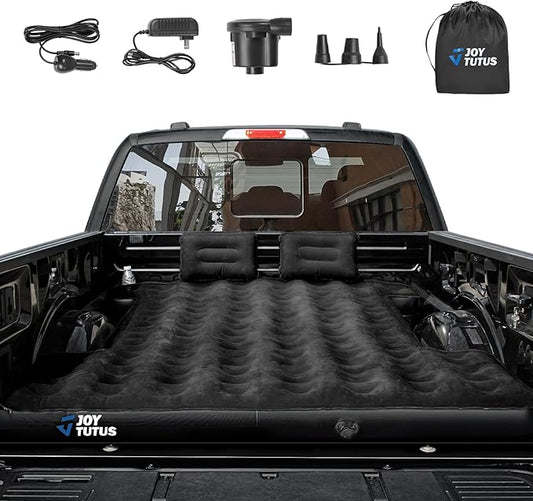 JOYTUTUS Truck Bed Air Mattress for 6.4-6.7Ft, Full Size Regular Beds for Pickup Outdoor Camping, Truck Tent Accessories with Carry Bag & Cup Holder & Cavity Design, Black