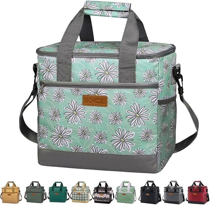 iknoe Large Cooler Bag Collapsible, 15L Insulated Bags, Leakproof Lunch Cooler Tote with Multi-Pockets for Adult, Insulated Lunch Box for Beach, Picnic,Work, Daisy 24-Can