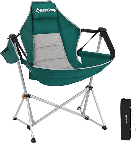 KingCamp Hammock Chair with Footrest, Swinging Portable Folding Camping Chairs for Adults MAX 400lbs Heavy Duty Foldable Oversized Rocker with Cup Holder Pillow for Outdoor Beach Patio Sport Lawn