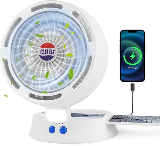 10400mAh Solar Camping Fan with LED Lantern, Rechargeable Portable Fan with 5W Solar Panel, Battery Operated Personal Fan for Outside Picnic, Fishing, Outdoor Tent Fan for Camping Essentials