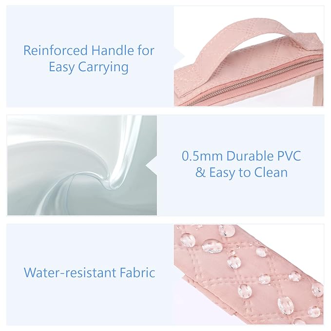 PACKISM Valentines Day Gifts for Him Her - TSA Approved Toiletry Bag - 180° Large Opening Clear Makeup Bags with Handle, Clear Toiletry Bags for Traveling Travel Essentials, Rose Pink