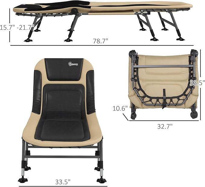 Outsunny Camping Cot for Adults, Folding Bed with Soft Padded Cushions & Headrest, 180° Adjustable Reclining Lounger, Heavy Duty and Portable with a 400 lbs. Capacity, Cream White