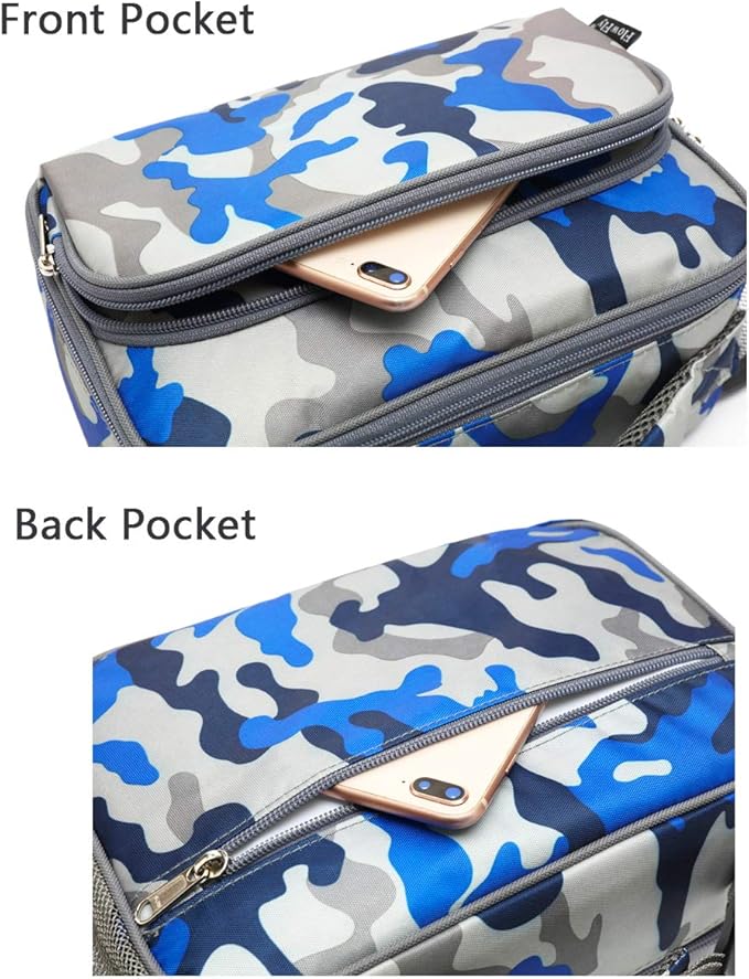 FlowFly Kids Lunch box Insulated Soft Bag Mini Cooler Back to School Thermal Meal Tote Kit for Girls, Boys,Blue Camo