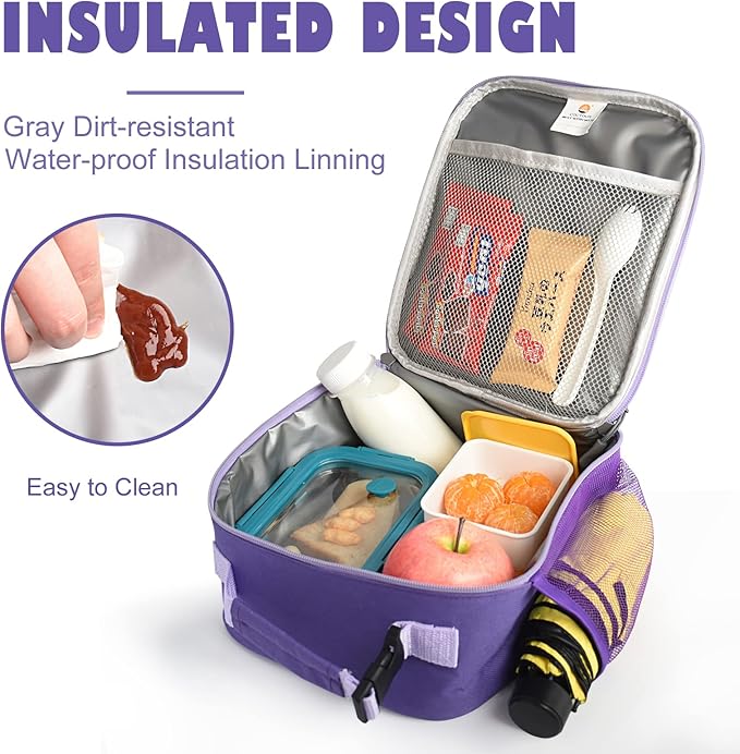 Lunch Box Kids,2 Packs Insulated Lunch Bag for Girls Boys,Soft Bag Mini Cooler Back to School Thermal Reusable Lunch Bag for Work School Picnic (Blue & Purple)