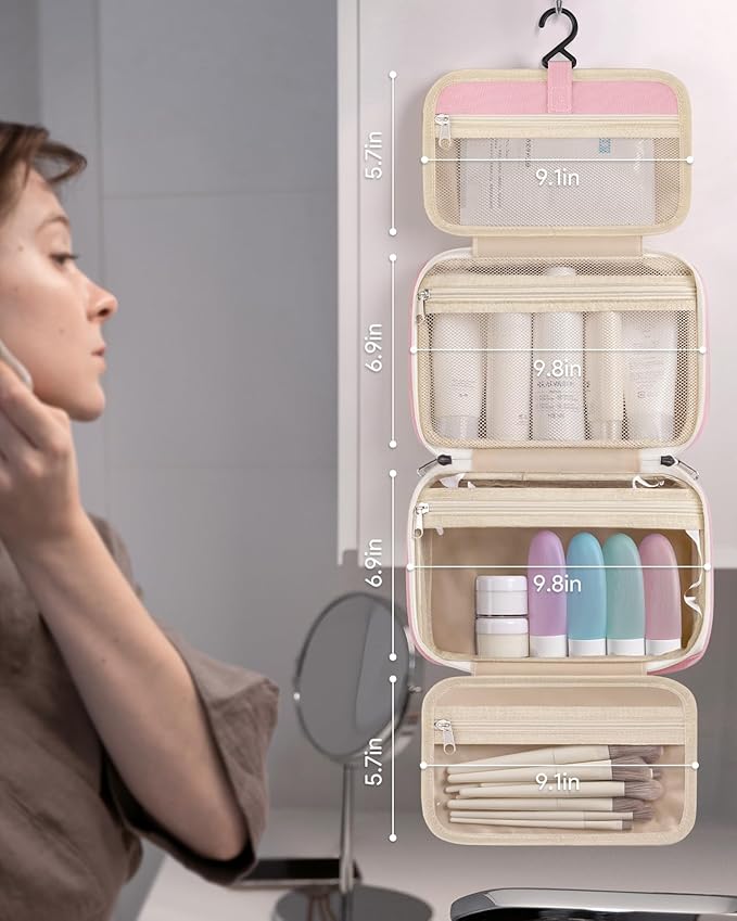 Toiletry bag for women with travel size containers set, hanging toiletry bag for full Size toiletries, Skincare, Shampoo, Makeup Cosmetic Bag Travel Organizer, Water-resistant toiletry bag