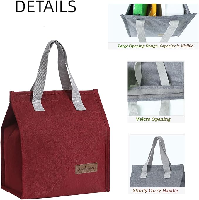 Lunch bag, Insulated Lunch Bag for Women Men, Lunch Containers Reusable Lunch Tote Bags for Work, Travel, Outdoor (Red)