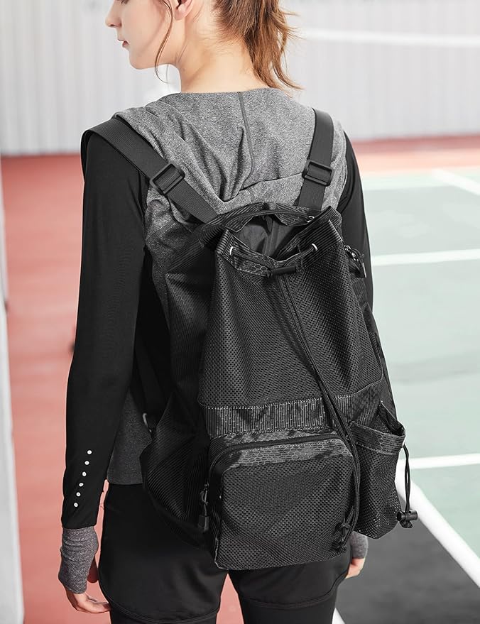 Lohol Large Mesh Drawstring Backpack with Shoe Bag, Durable Swimming String Sack with Handle for Sports Gym Yoga Beach Travel
