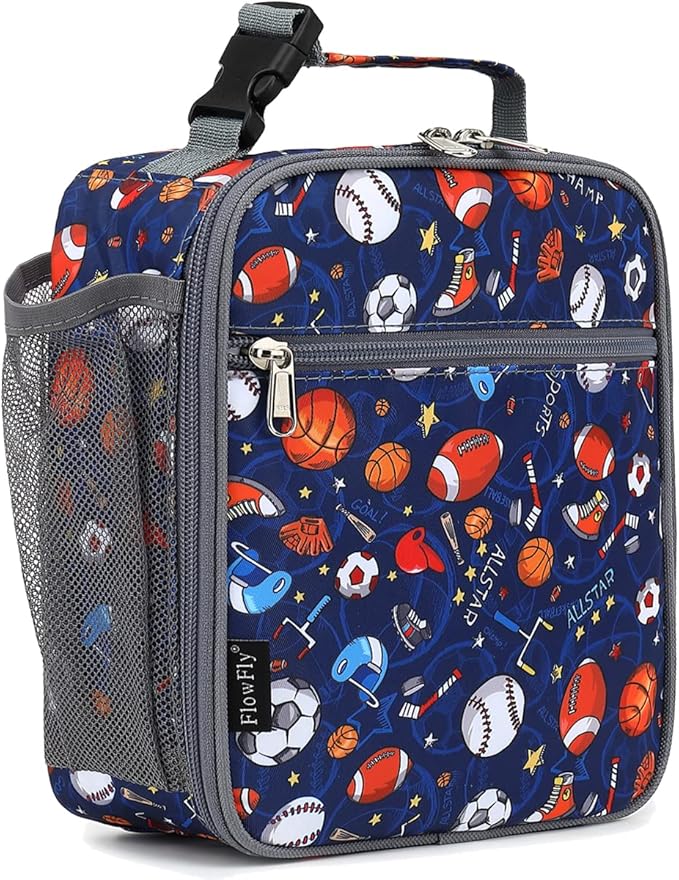 FlowFly Kids Lunch box Insulated Soft Bag Mini Cooler Back to School Thermal Meal Tote Kit for Girls, Boys, Football