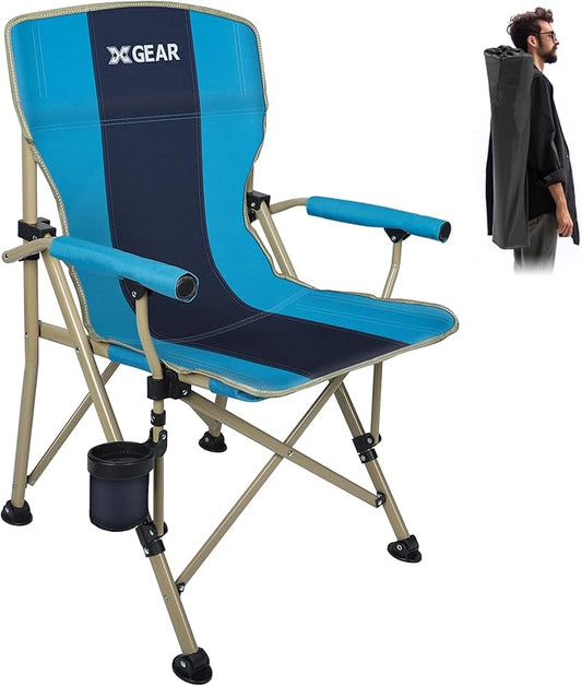 XGEAR Camping Chair with Padded Hard Armrest, Sturdy Folding Camp Chair with Cup Holder, Storage Pockets Carry Bag Included, Support to 400 lbs