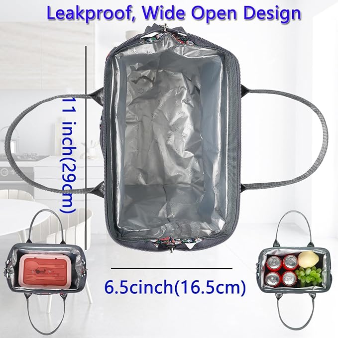 FlowFly Insulated Lunch Bag for Women, Men, Large and Reusable, Handle, Work and Travel Tote and Meal Prep Organizer, Floral