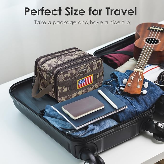 TACTICISM Toiletry Bag for Men - Extra Large Dry Wet Separate Bathroom Bag, Tactical Molle Dopp Kit for Men, Water-Resistant Mens Shower Bag for Travel, ACU Camo