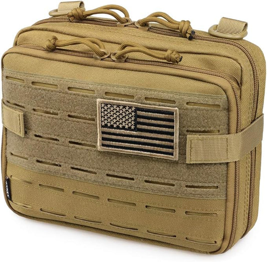WYNEX Tactical Molle Admin Pouch of Laser Cut Design, Utility Pouches Molle Attachment Military Medical EMT Organizer with Map Pocket EDC EMT Pack IFAK Tool Holder Universal U.S.A Patch Included