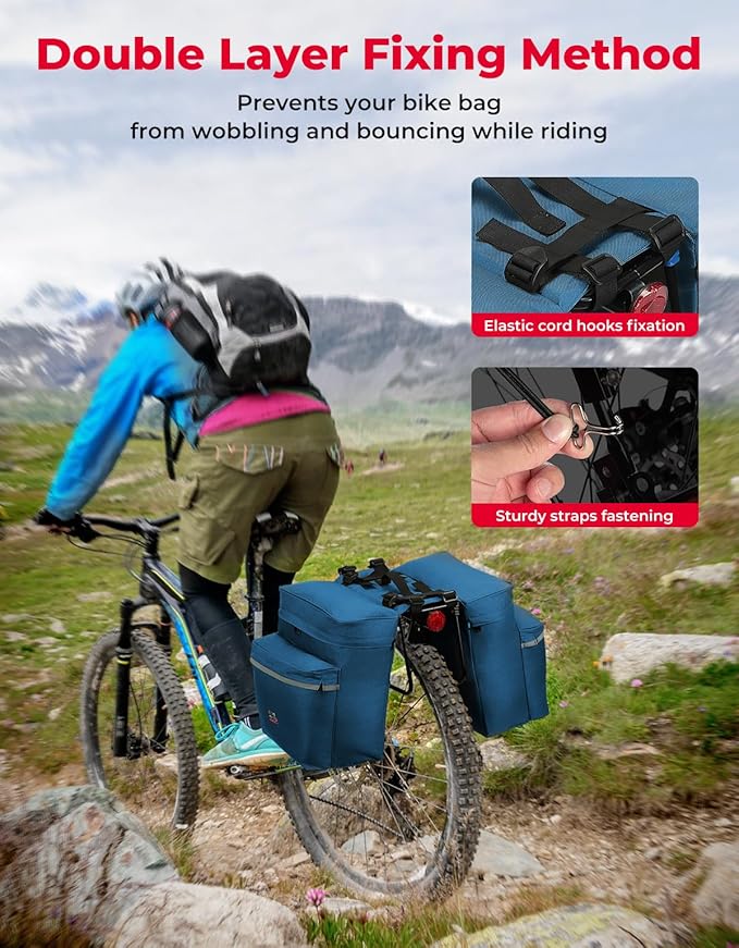 KEMIMOTO Bike Bag Panniers with Rain Cover, 34L Waterproof Bicycle Saddle Bag for Rear Rack Mountain Biking Bags Storage, Ebike Accessories for Commuter Grocery Shopping Travel Carrier, Blue