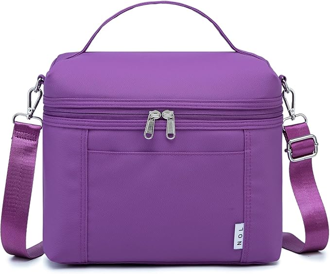 NOL Natural Organic Lifestyle Insulated Lunch Bags for Women Cooler Bag Lightweight Nylon Waterproof Lunch Box For Work (Purple Medium(normal))