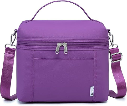 NOL Natural Organic Lifestyle Insulated Lunch Bags for Women Cooler Bag Lightweight Nylon Waterproof Lunch Box For Work (Purple Medium(normal))