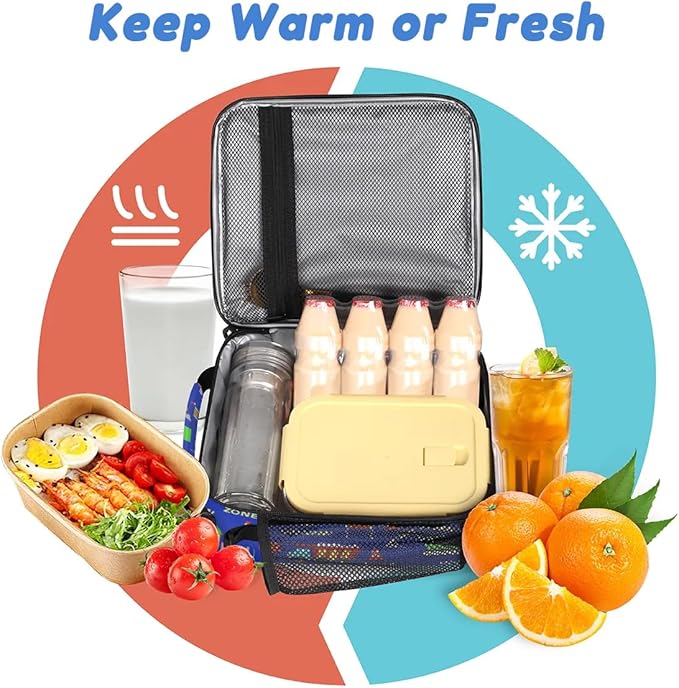 Insulated Lunch Bag for Boys - Reusable Lunch Box Water-Resistant Thermal Cooler Meal Tote Bag with Water Bottle Holder for School Picnic Travel (Construction Trucks)