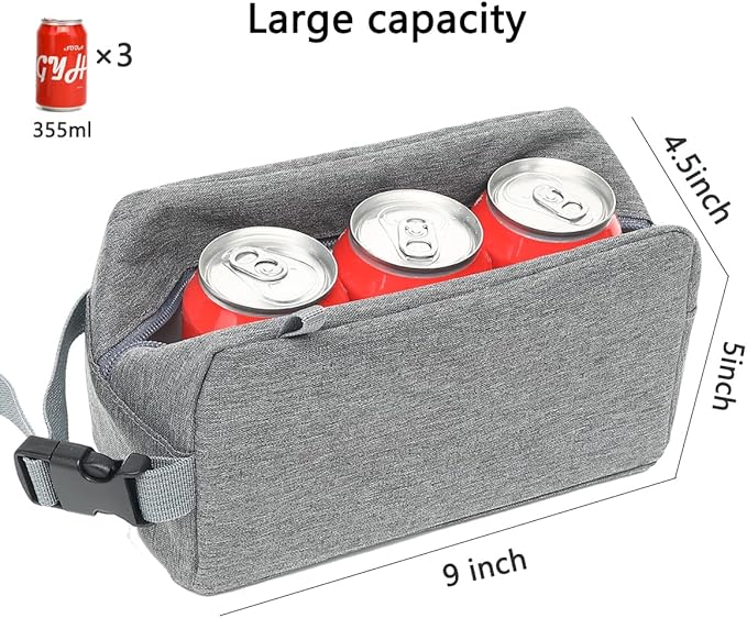 Snack Bags Mini Cooler lunch Bag Freezer Insulated Lunch Box Pouch with Buckle for Adults Work Travel,Grey