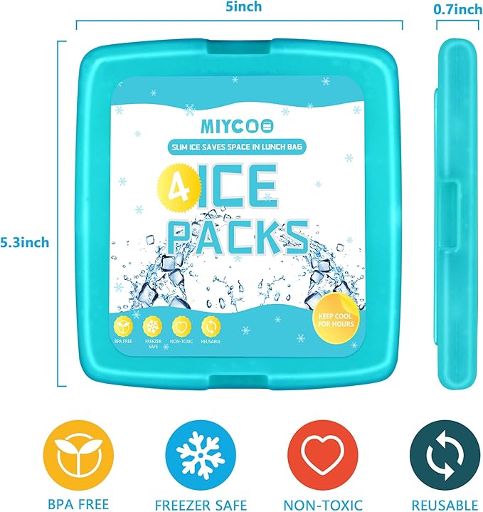 MIYCOO Ice Packs for Lunch Boxes & Lunch Bag - Quick Freeze Ice Pack Space Saving Freezer Packs - Reusable Slim Original Cool Pack - Cooler Accessories for Beach, Camping and Fishing