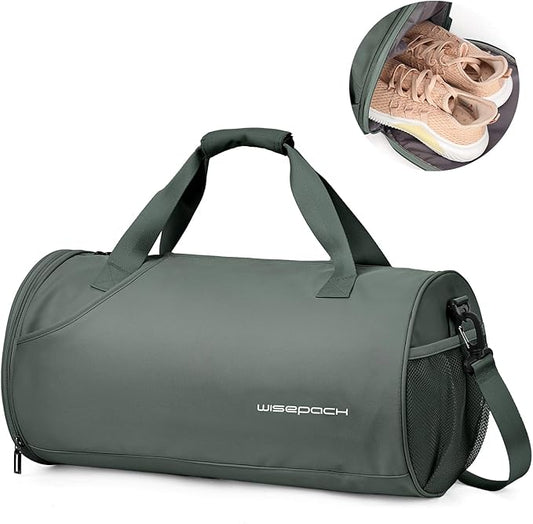 Gym Bag for Women & Men with Wet & Shoe Compartment, Small Duffle Bag for Travel, Sport, Gym, Workout, Overnight, Weekender, Carry-on - Dark Green