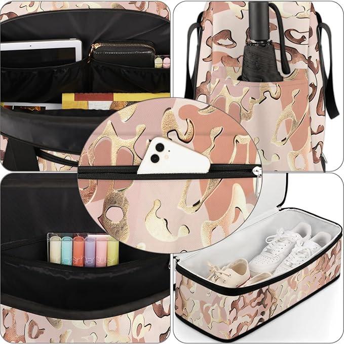 cfpolar Woman Travel Duffel Bag Leopard Print Animal Foldable Tote Carry On Luggage Sports Gym Bag With Shoe Compartment Overnight Weekend Yoga Workout Bag Training Handbag