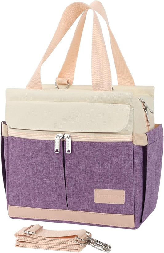 Joymee Lunch Box for Women Insulated Lunch Bag with Shoulder Strap Reusable Leakproof Large Spacious Lunch Cooler Tote for Women Adult with Bottle Holder and Side Pockets for Work Picnic - Purple