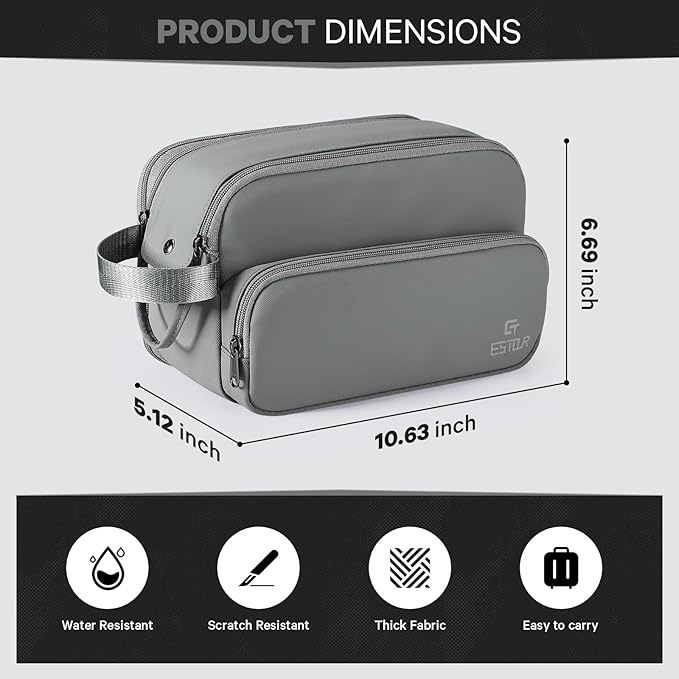 Toiletry Bag for Men, Travel Toiletry Bag Travel Essentials, Dopp Kit Water-resistant Shaving Bag, Bathroom Bag Toiletries Organizer, Gray(Upgraded Polyster)