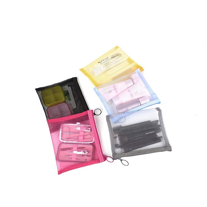 patu Zipper Mesh Bags, Size M / A6, 5 Pieces, Beauty Makeup Cosmetic Accessories Organizer, Travel Toiletry Kit Set Storage Pouch, Assorted Colors