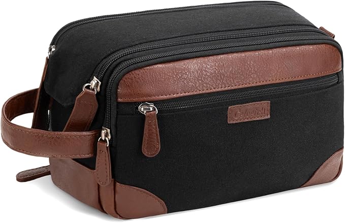Travel Toiletry Bag for Men - Canvas Toiletries Bag with Multiple Pockets Large Hanging Dopp Kit Travel Bag for Toiletries Essentials Accessories - Black