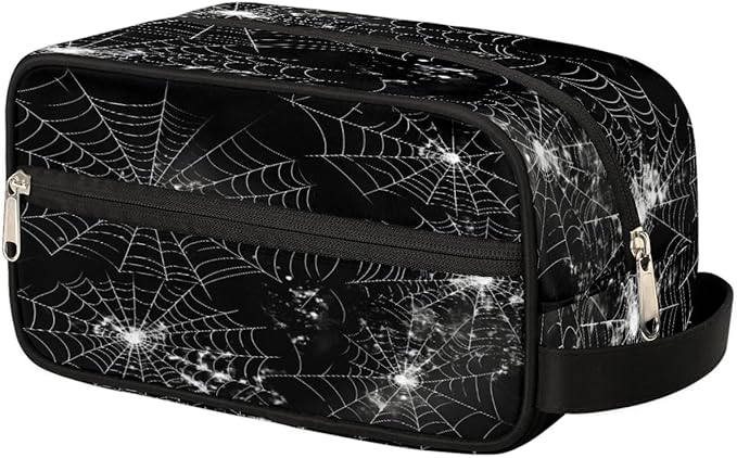 Spiders Web Hanging Toiletry Bag,Travel Hygiene Kits,Waterproof Makeup Carry-on Bags,Cosmetic Bag,Approved Shave Dopp Kit for Toiletries Shower Bathroom Halloween Accessories Gifts Black