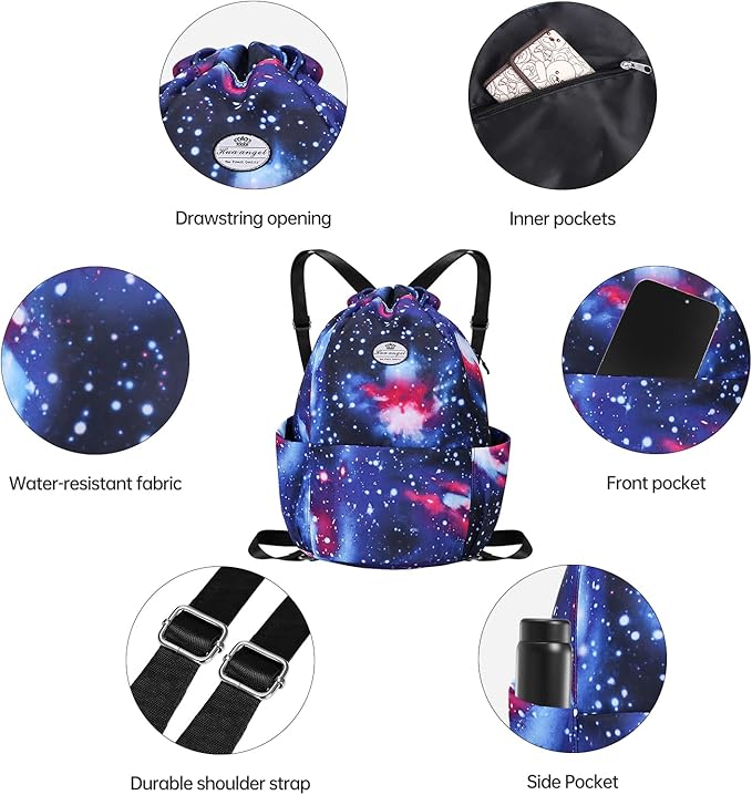 HUA ANGEL Floral Print Drawstring Bag - Lightweight Waterproof Cinch Sackpack with Side Pocket for Men & Women Travel Gym Bag