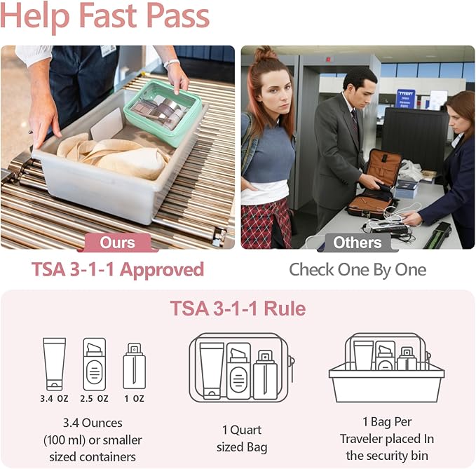 PACKISM TSA Approved Toiletry Bag - Upgrade Color-Edged Clear Makeup Bag, Unique Appearance, 2 Pack Hold Lots of Items, Reusable Clear Toiletry Bags for Travel Essentials, Green (2 Sizes)