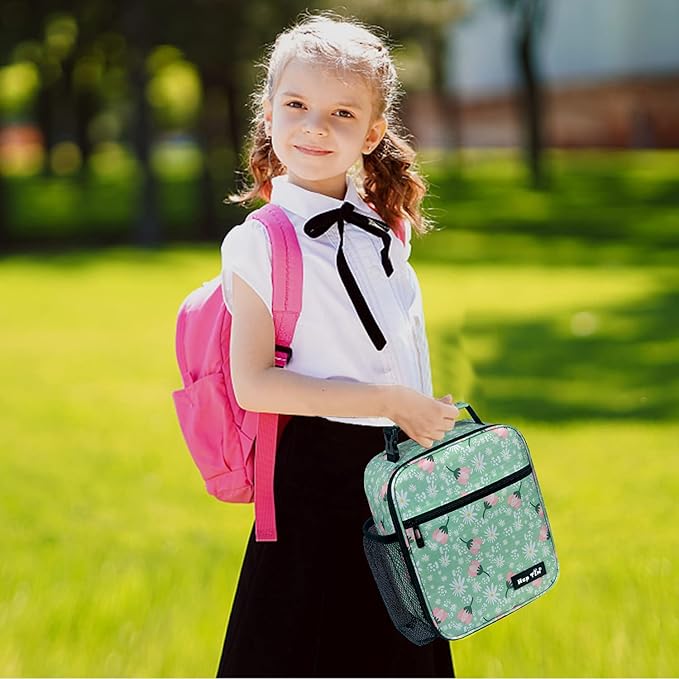 Hap Tim Insulated Lunch Bag Women, Reusable Lunch Box for Women & Men, Adluts Lunchbox for Office Work, Portable Lunchbag, Green Floral（18654-GF）