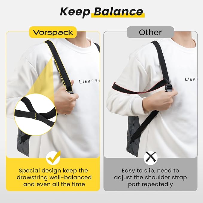 Vorspack Drawstring Backpack Water Resistant String Bag Sports Gym Sack with Side Pocket for Men Women