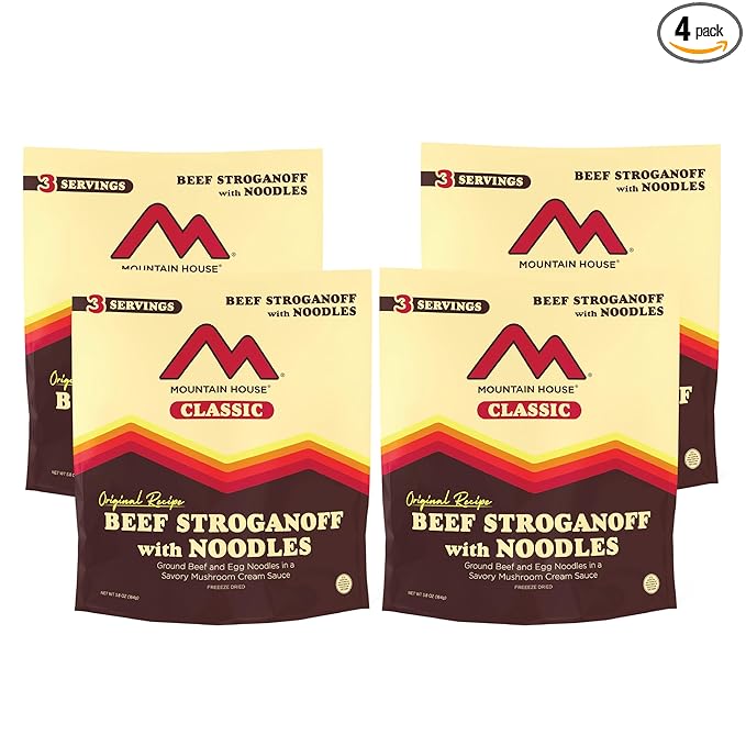 Mountain House Classic Beef Stroganoff with Noodles | Freeze Dried Backpacking & Camping Food | 4-Pack