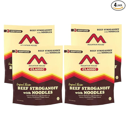 Mountain House Classic Beef Stroganoff with Noodles | Freeze Dried Backpacking & Camping Food | 4-Pack